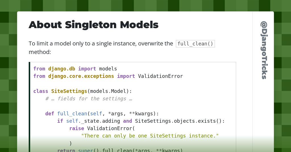 About Singleton Models