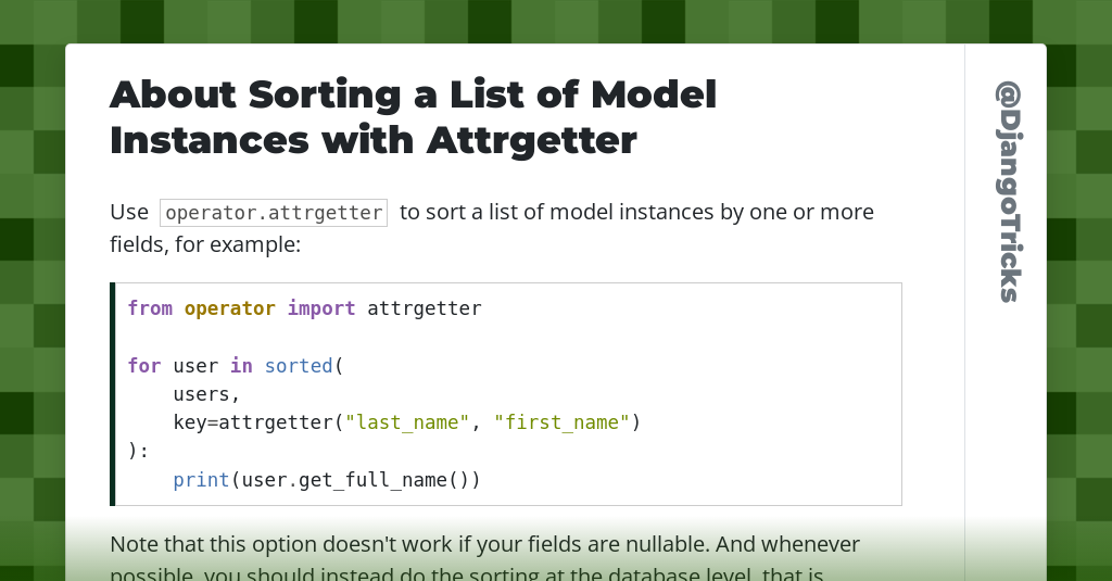 About Sorting a List of Model Instances with Attrgetter