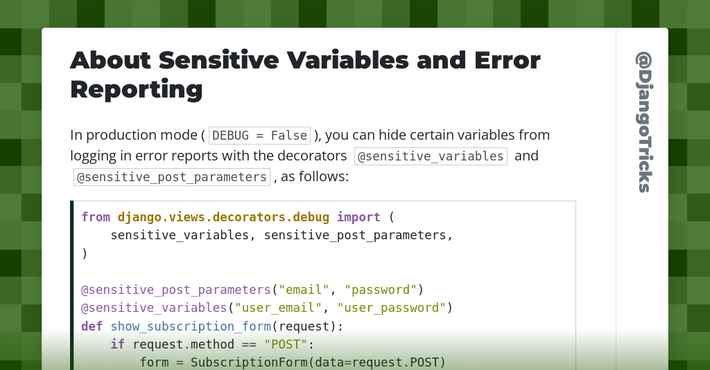 About Sensitive Variables and Error Reporting