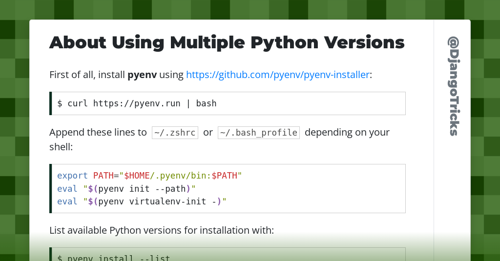 About using multiple python versions djangotricks
