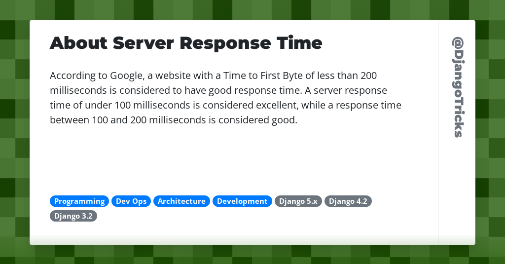 About Server Response Time - DjangoTricks