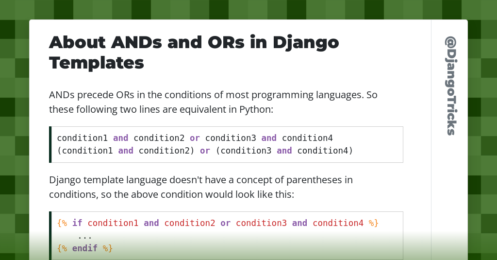About ANDs and ORs in Django Templates - DjangoTricks