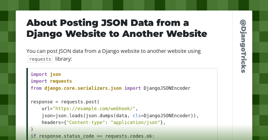 About Posting JSON Data from a Django site to Another site