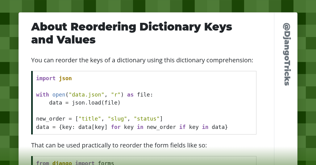 About Reordering Dictionary Keys and Values