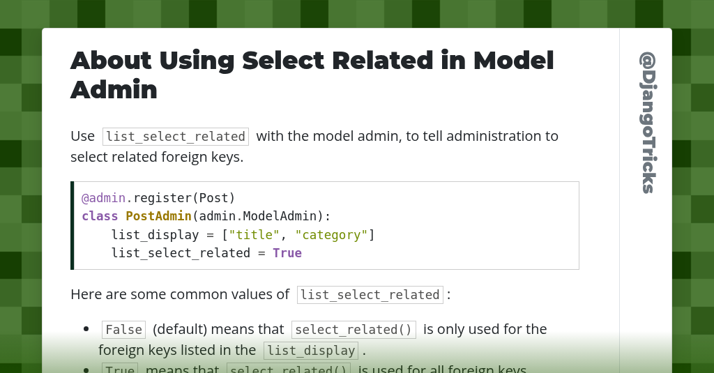 About Using Select Related in Model Admin