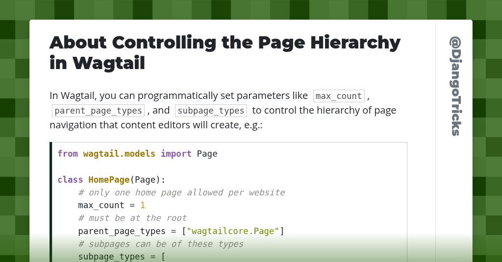 About Controlling the Page Hierarchy in Wagtail