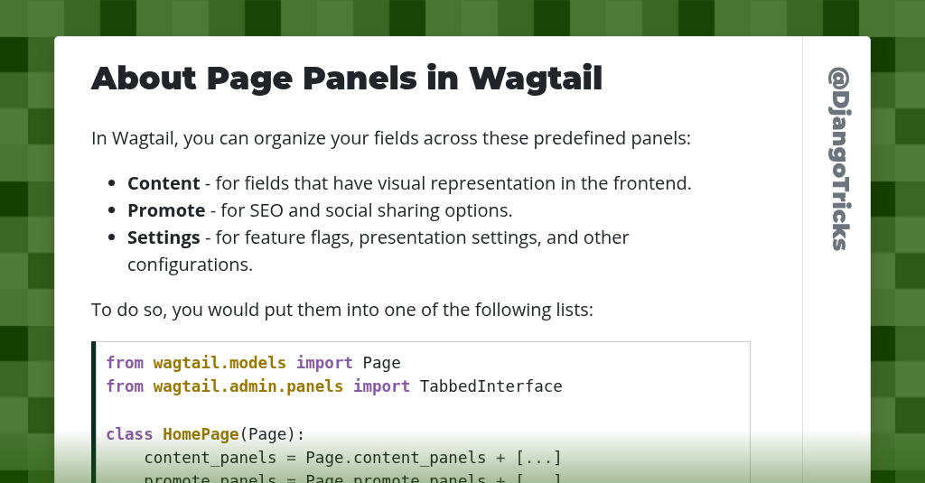 About Page Panels in Wagtail