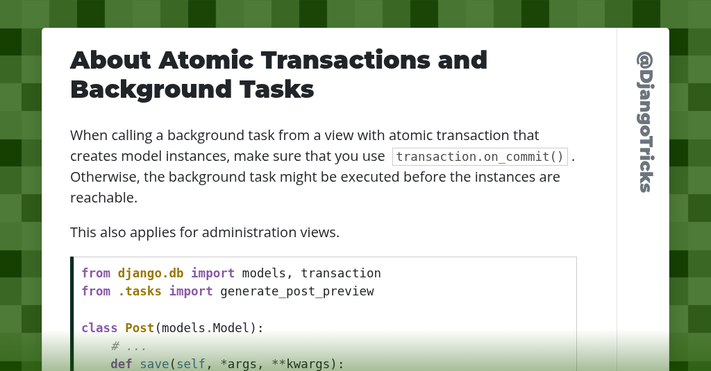 About Atomic Transactions and Background Tasks