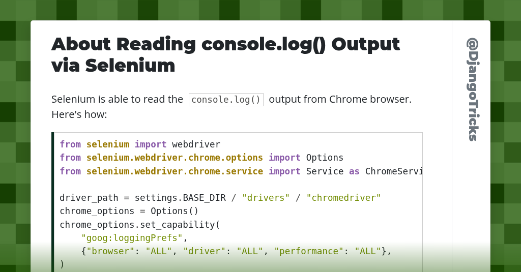 About Reading console.log() Output via Selenium