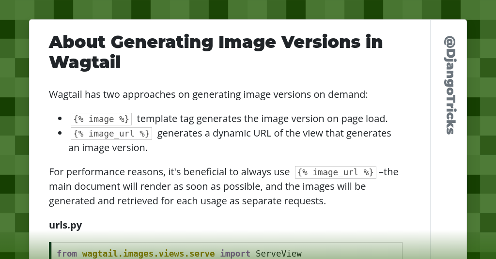 About Generating Image Versions in Wagtail