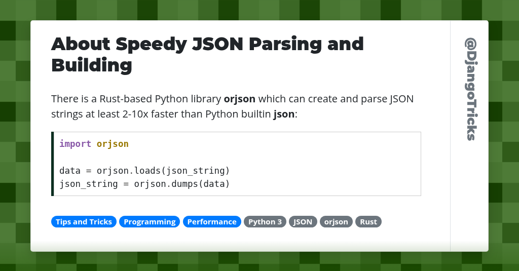 About Speedy JSON Parsing and Building