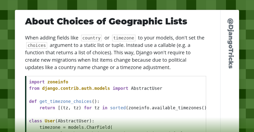 About Choices of Geographic Lists