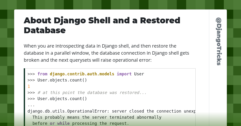 About Django Shell and a Restored Database