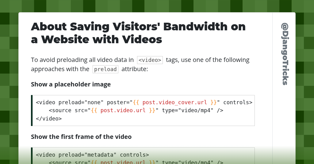 About Saving Visitors' Bandwidth on a Website with Videos