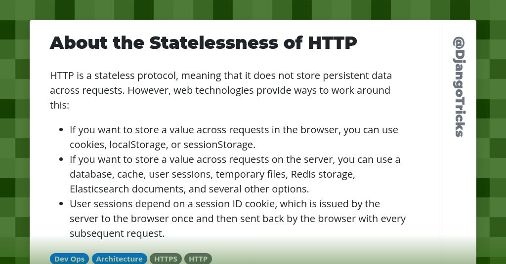 About the Statelessness of HTTP