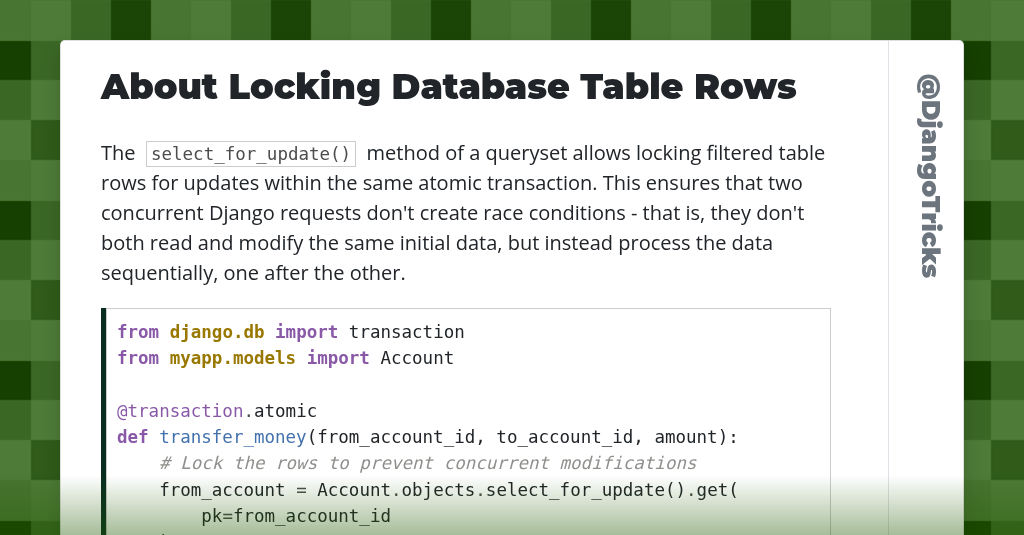 About Locking Database Table Rows