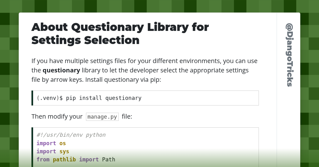 About Questionary Library for Settings Selection