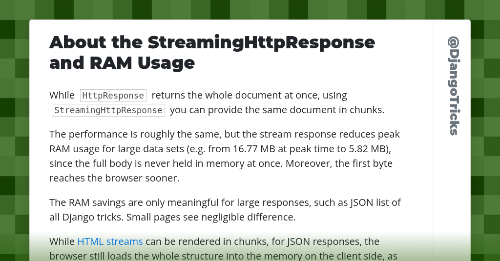 About the StreamingHttpResponse and RAM Usage