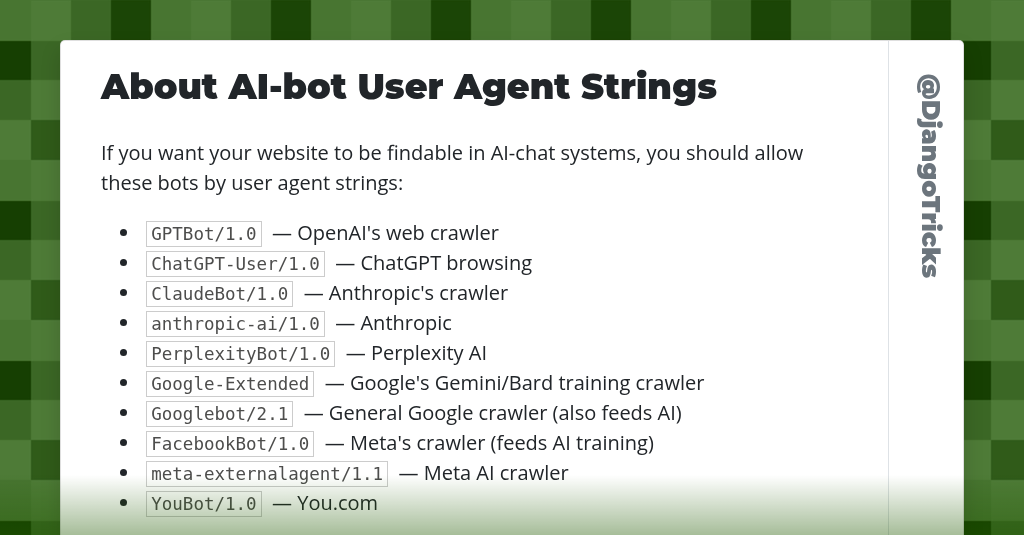 About AI-bot User Agent Strings