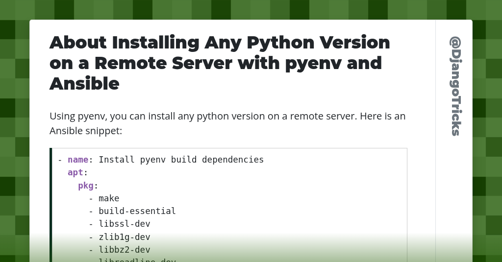 About Installing Any Python Version on a Remote Server with pyenv and Ansible